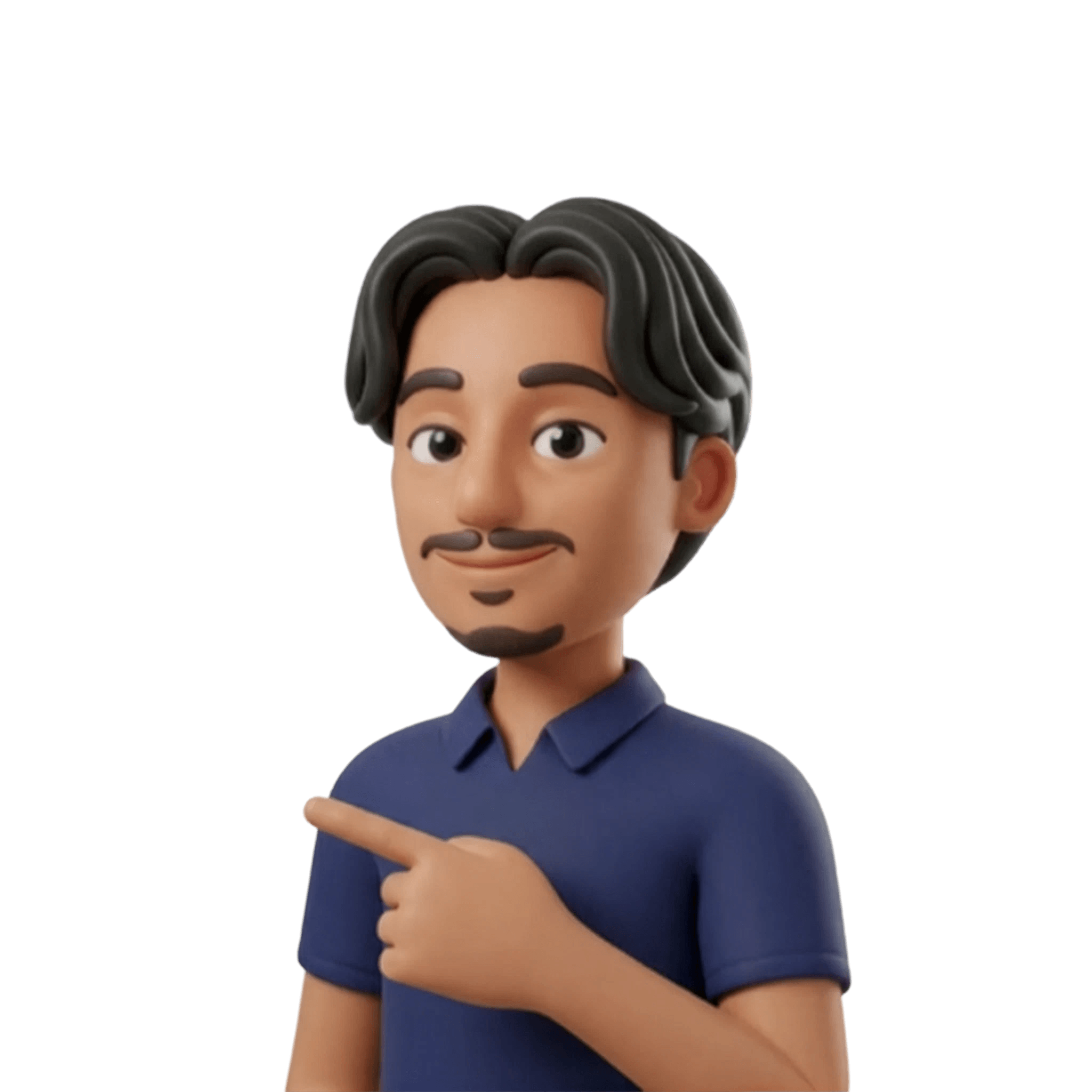 Ishan’s illustrated character pointing to his professional experience