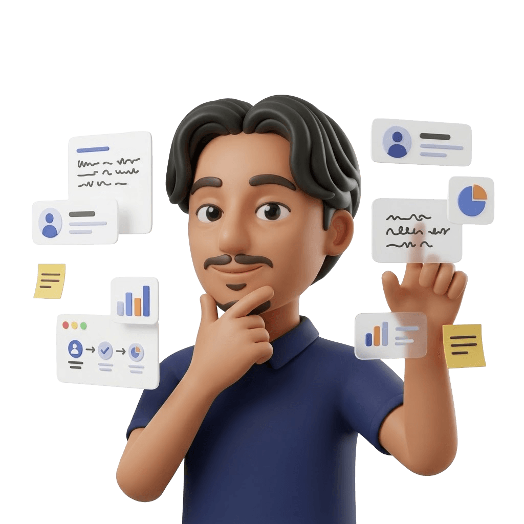 Ishan’s illustrated character exploring interface designs
