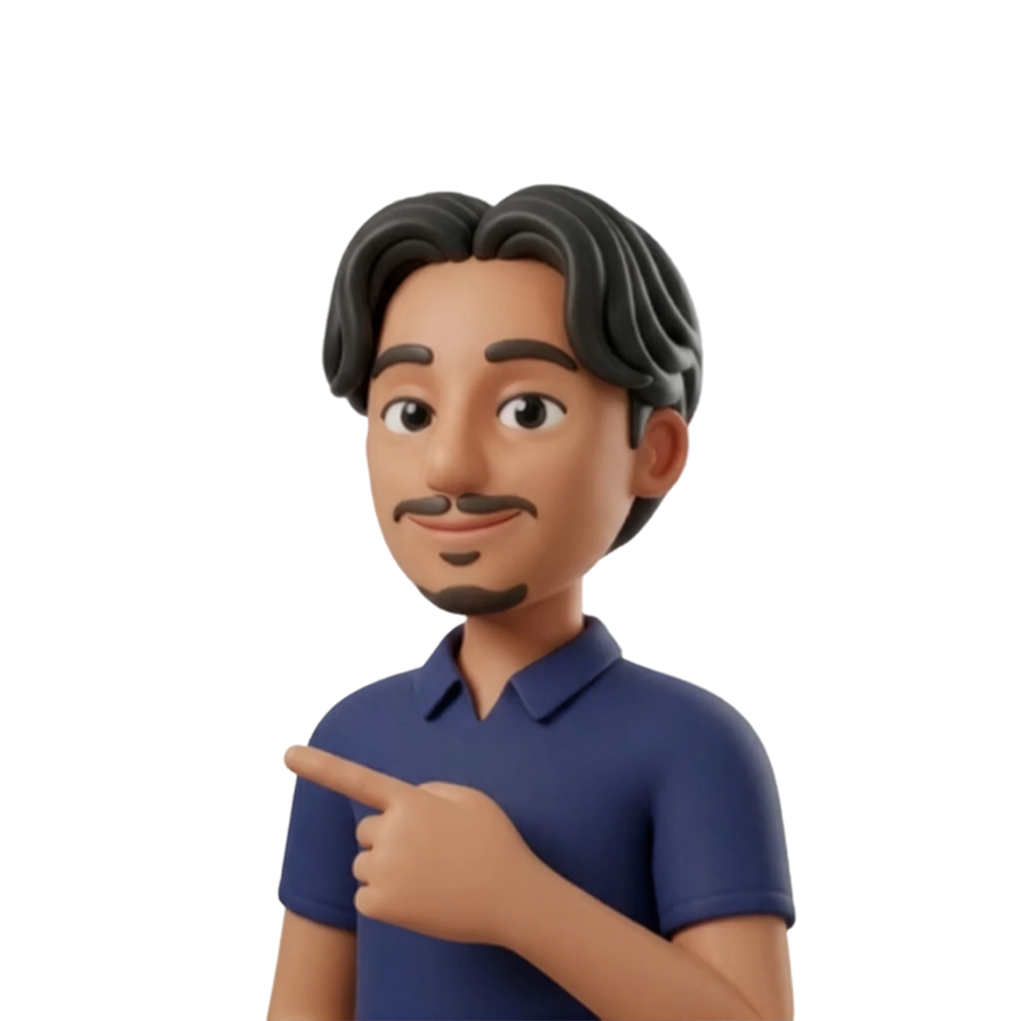 Ishan’s illustrated character pointing to his professional experience