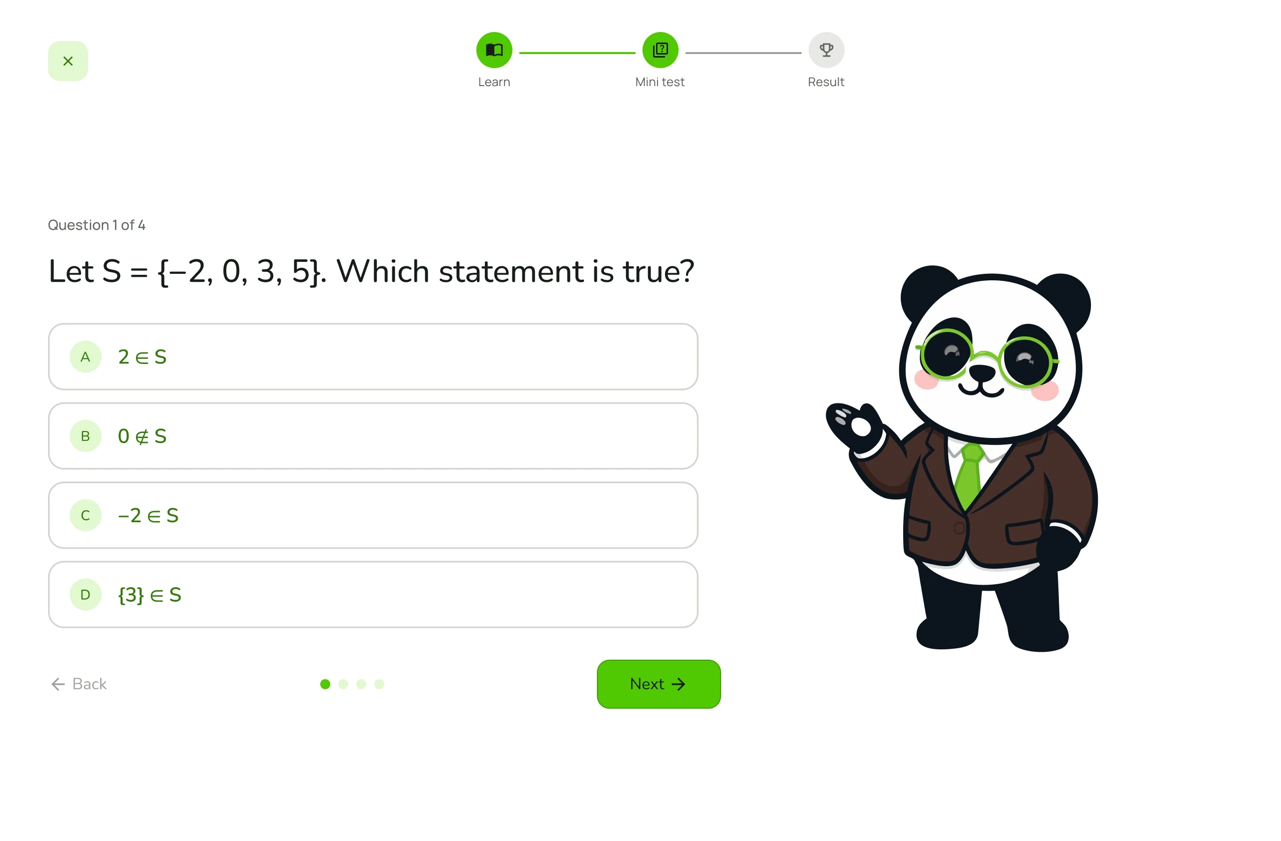 A short multiple-choice practice test following a CSCA lesson