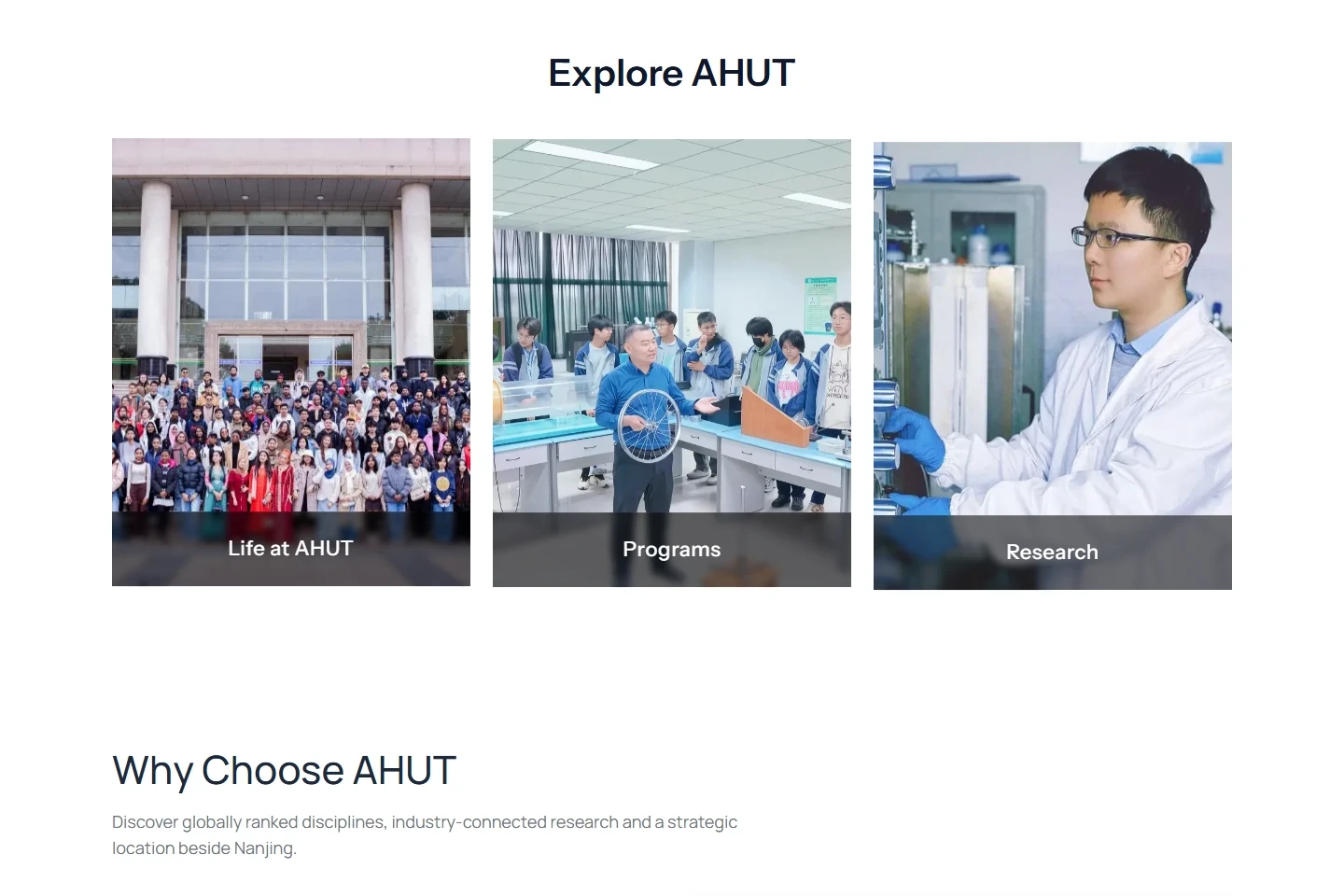 Examples of AHUT's student-facing content and information hierarchy