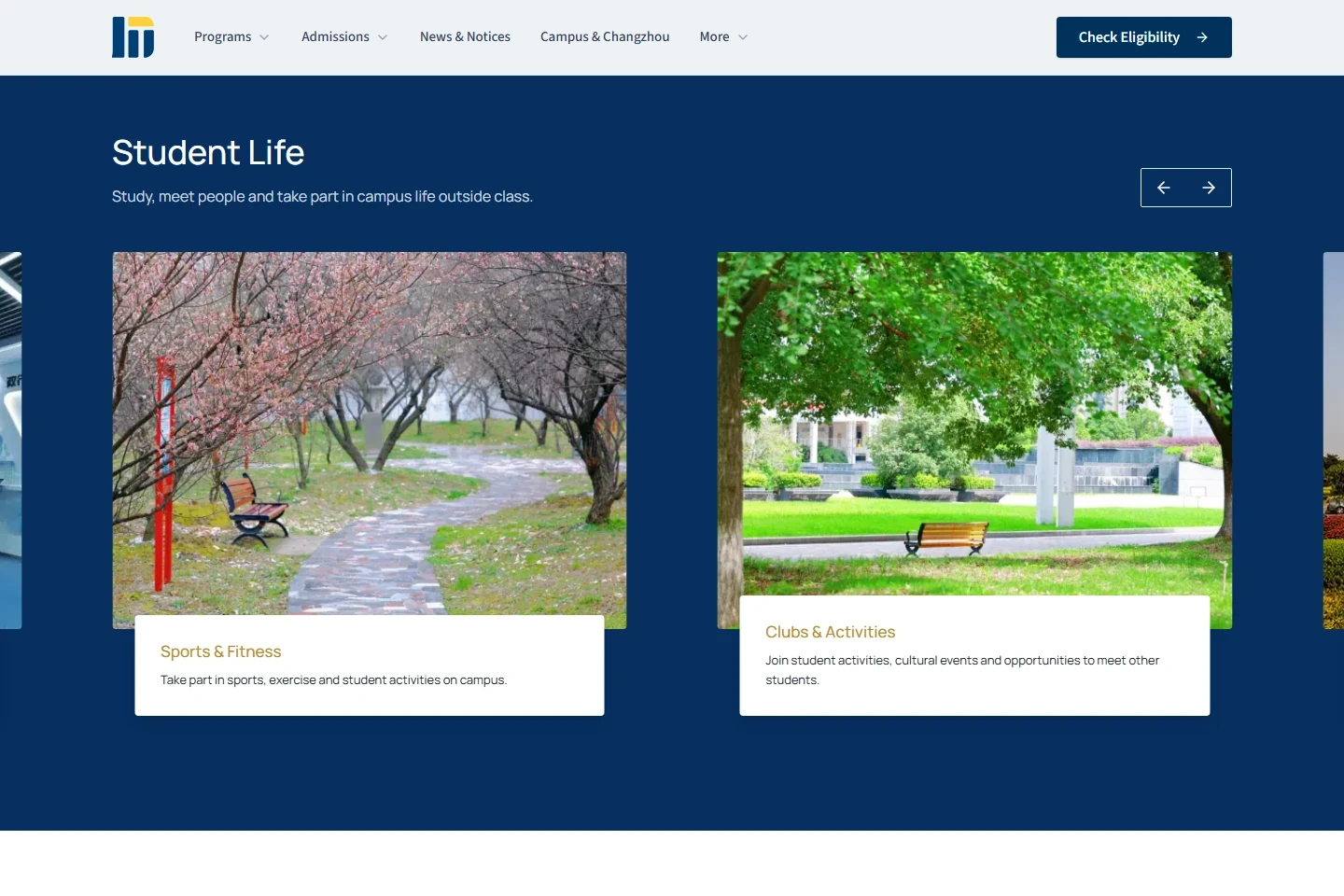 CZIMT website presenting campus life